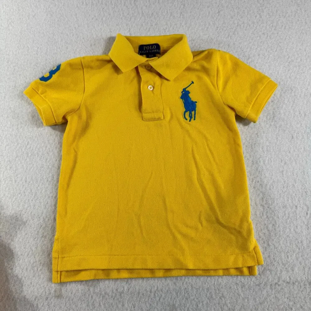 Ralph Lauren 3/3T Big Pony Cotton Mesh Yellow with Big Blue logo Polo Shirt